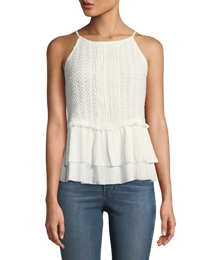 Frilled Crochet Halter-neck Blouse