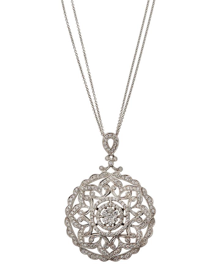 18k Filigree Diamond Pendant Necklace