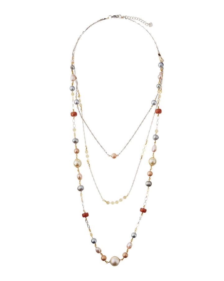 Triple-layered Multicolor Pearl Necklace