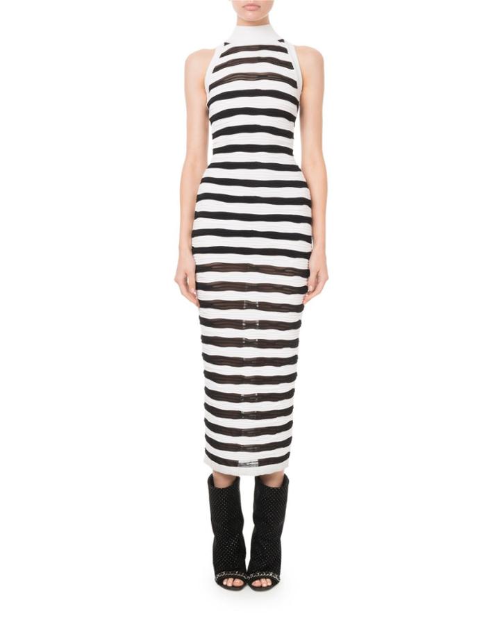 Mock-neck Sheer Striped