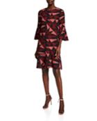 Billie Geo-print Fluted-sleeve Dress