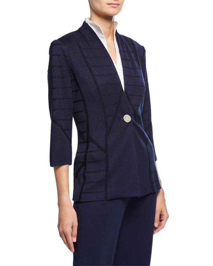 Plus Size Textured One-button Jacket