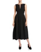 Curved V-neck Lantern-hem Dress