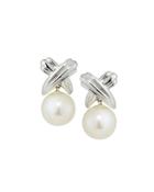 14k White Gold Pearl X Drop Earrings