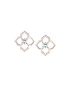 18k White Gold Diamond Lotus Flower Stud Earrings,