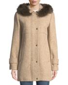 Fox-fur Hooded Tweed Coat