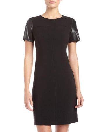 Donna Morgan Faux-leather-sleeve Crepe Dress, Black -