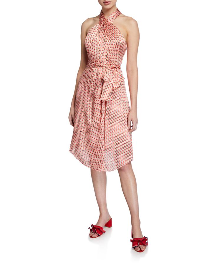 Bizbee Printed Satin Halter Dress
