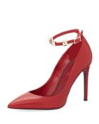 Smooth Leather Ankle-strap Pump, Red