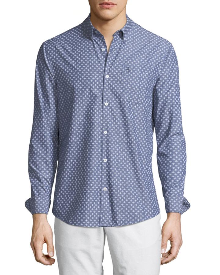 Men's Hand-drawn Geo-print Long-sleeve Button-down