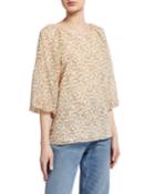 Printed Chiffon Balloon-sleeve Blouse