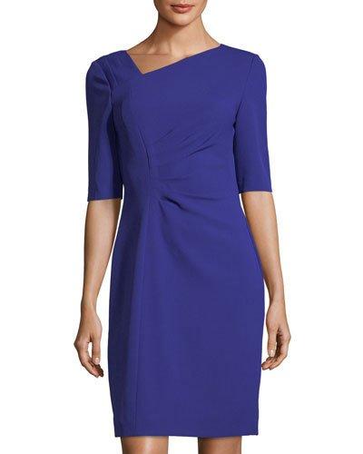 Asymmetric-neck Side-ruched Dress