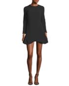 Long-sleeve Crepe Flounce Cocktail