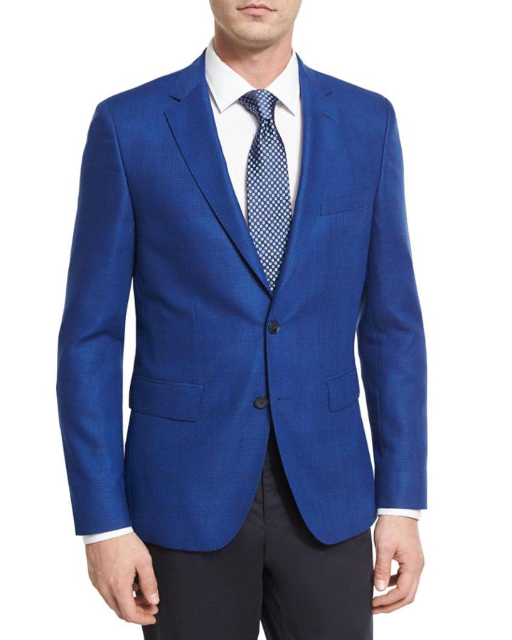 Tonal Glen Plaid Wool Sport Coat, Bright Blue