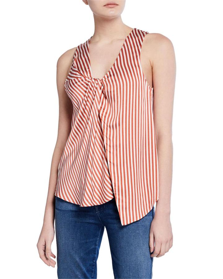 Striped V-neck Sleeveless Twist-front Top