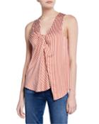 Striped V-neck Sleeveless Twist-front Top