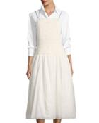 Monili-beaded Short Cotton Dress, Cream
