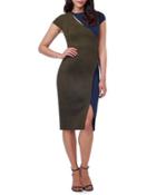 Asymmetric-cutout Colorblock Dress, Green/blue