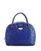 Leather Double-handle Satchel Bag, Royal