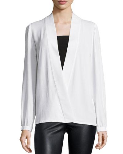 Long-sleeve Wrap Blouse, White