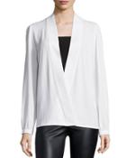 Long-sleeve Wrap Blouse, White