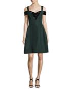 Cold-shoulder Beaded Fit & Flare Dress, Green