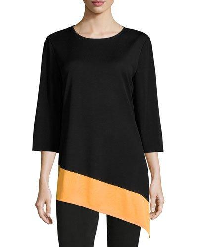 Knit Contrast-trim Tunic, Black/apricot