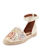 Embroidered D'orsay Flat Espadrille, White