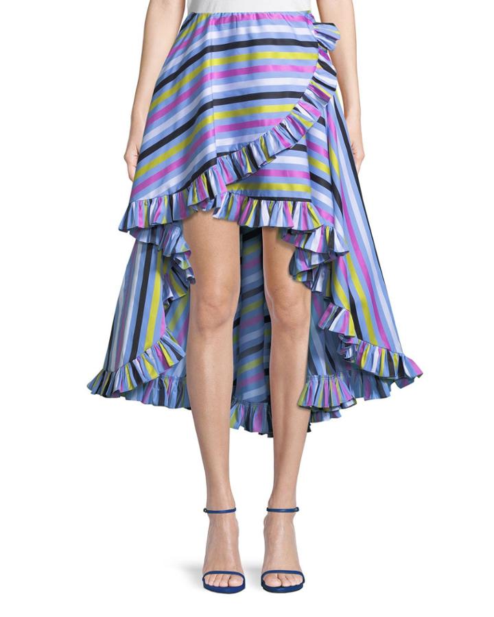 Adelle Ruffle Striped Cotton High-low