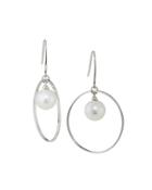 14k White Gold Pearl Hoop Drop Earrings