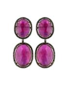 Diamond & Glass Ruby 2-oval Drop Earrings