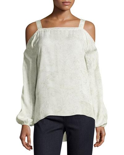 Lindy Cold-shoulder Silk Blouse, Twine