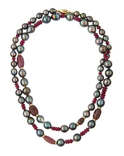 Pink Sapphire Nugget & Tahitian Pearl Necklace