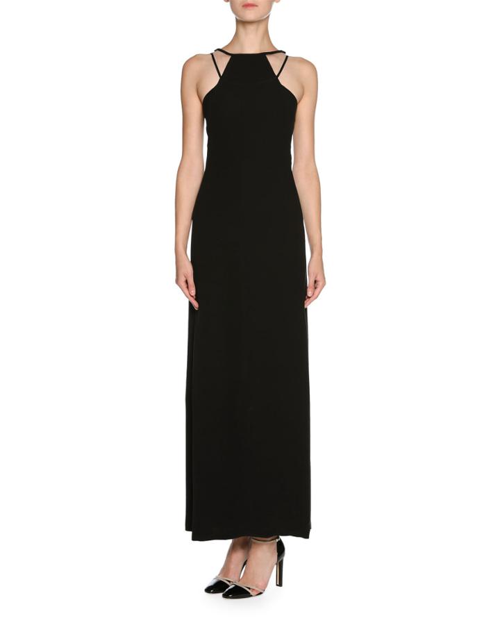 Sheer Tulle Sleeveless Halter Gown, Black