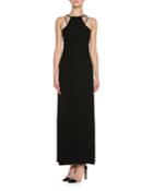 Sheer Tulle Sleeveless Halter Gown, Black