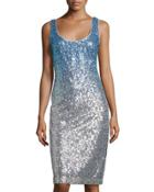 Sleeveless Ombre Sequin Cocktail Dress, Blue