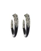 Crystal-encrusted Mosaic Lace Hoop Earrings, Black