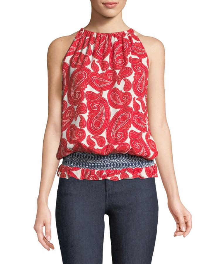 Lauren Smocked-waist Paisley-print Top