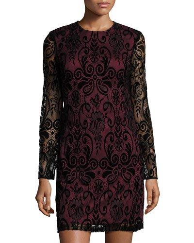 Lace-overlay Sheath Dress, Black/red