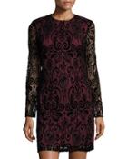 Lace-overlay Sheath Dress, Black/red