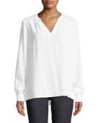 Long-sleeve Silk V-neck Blouse