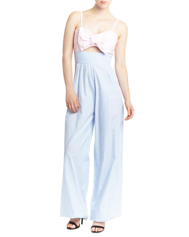 High-waist Striped Bow Jumpsuit