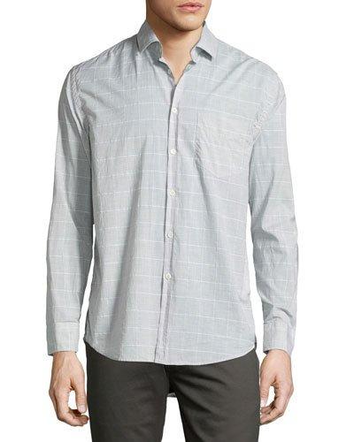John Windowpane Oxford Shirt, Gray/white