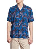 Men's Blue Floral-print Short-sleeve