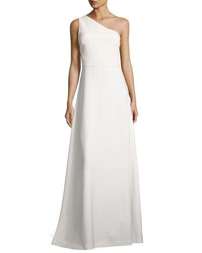 One-shoulder Crepe A-line Gown, Ivory
