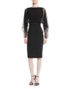 Nomeda Illusion-sleeve Cocktail Dress W/