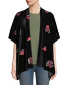 Floral-embroidered Velvet Kimono