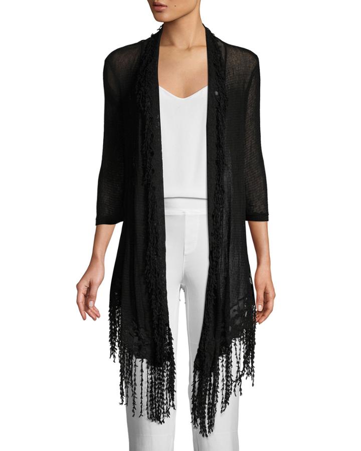 3/4-sleeve Frayed Cardigan