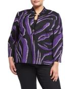 3/4-sleeve Graphic-print Knit Jacket, Purple,