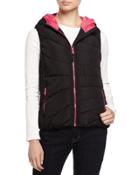 Quilted Puffer Vest W/contrast Lining, Black/fuchsia